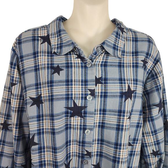 Joan Rivers Womens Celestial Plaid Flannel Shirt XL Star Print Chambray A464813 - Picture 3 of 11